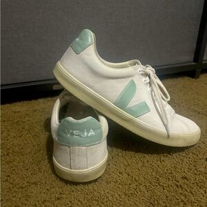 Veja Canvas White and Green/Blue Sneakers